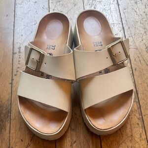 Birkenstock Cream Double Strap Buckle Mules
